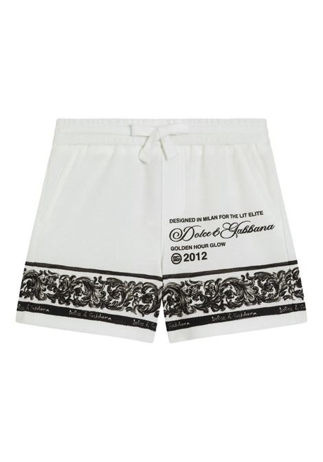 Bermuda In Doppio Piquet Bianco Con Stampa Maiolica DOLCE & GABBANA KIDS | L1JQV8-II7HNHX5DQ